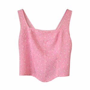 HOLLISTER Pink Floral Smocked-Back Crop Top, Size Small - NWT